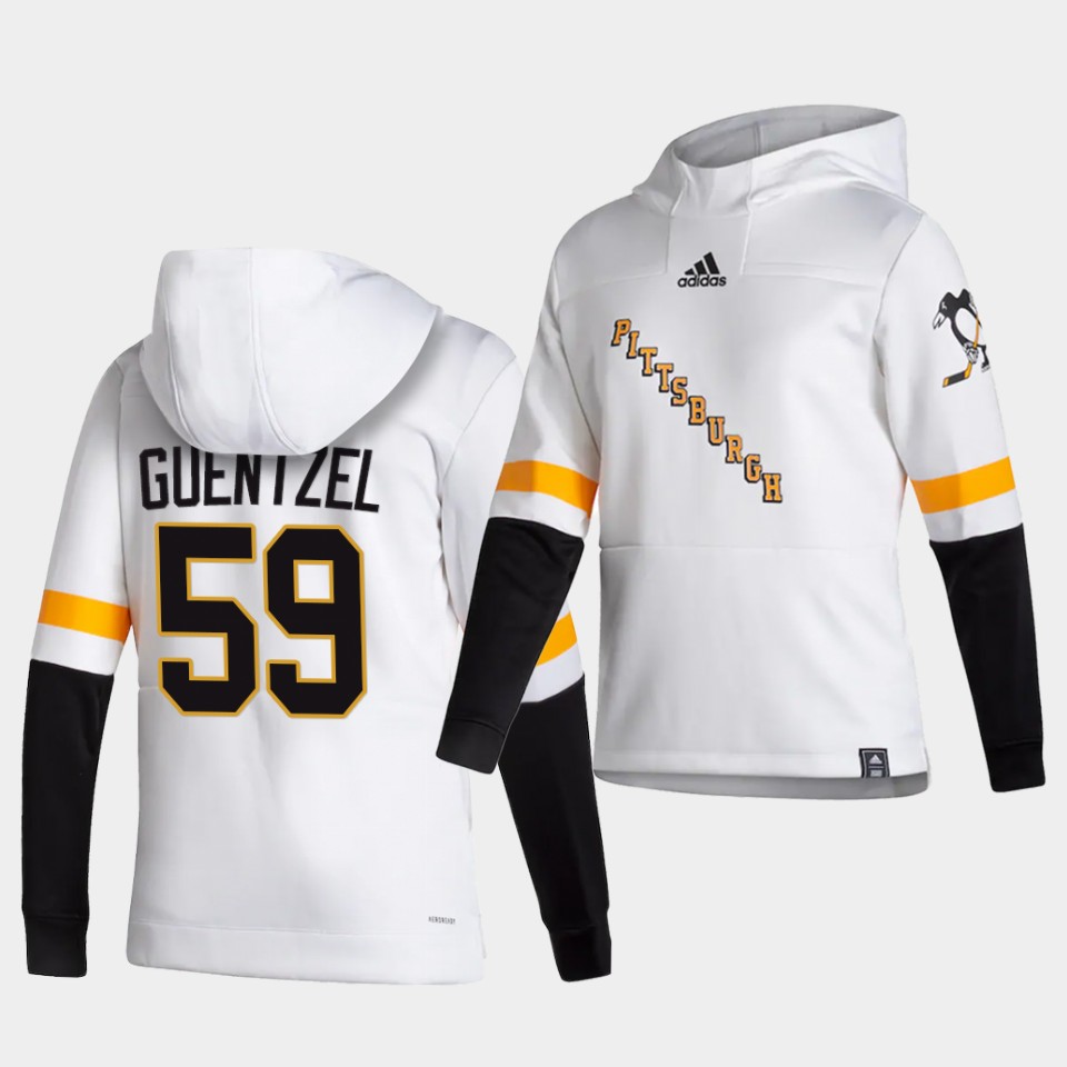 Men Pittsburgh Penguins #59 Guenizel White  NHL 2021 Adidas Pullover Hoodie Jersey